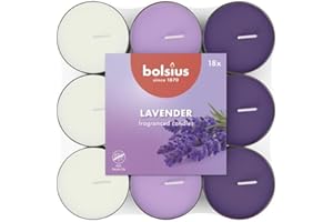 Bolsius - 18 Velas de té Aromáticas - Lavanda - Duración de quema de 3,5 horas - Diámetro 38 mm – Extractos Naturales – Contiene Cera Vegana – Sin Aceite de Palma