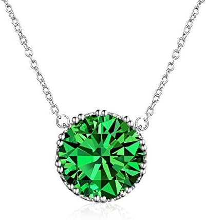 Alantyer 2.25 Ct Round Cut Emerald Cubic Zirconia CZ Solitaire Pendant Necklace for Women and Girl, 40+5CM Extender