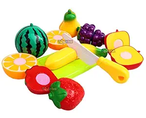 Toyshine Realistic Sliceable 7 Pcs Fruits Cutting Play Toy Set, Can Be Cut in 2 Parts, Assorted