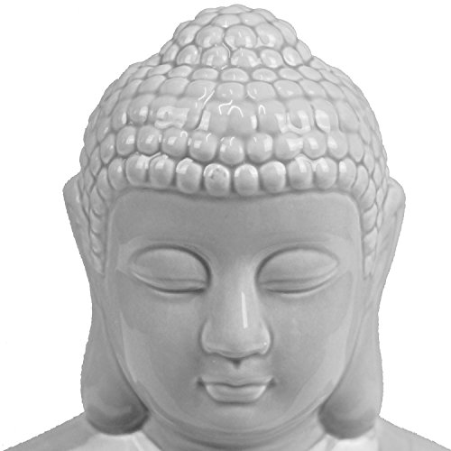 Meditierender Buddha sitzend H35x25,5×14,5cm Keramik Weiß Buddhismus Dekofigur Buddhafigur - 4