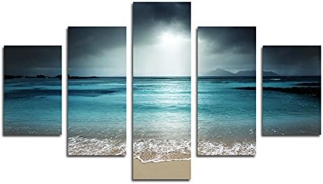 SwmArt 5 Piece Art modern wall decoration of the home painting of the canvas prints from photos landscape of sea with beach (no frame) Swm146 50 inch x30 inch