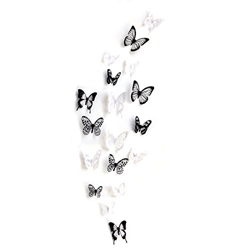 18 Stück 3D Schmetterlinge Schwarz Weiß Wasserdicht PVC Aufkleber Wandtattoo - 2