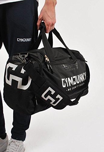 GYMJUNKY SPORTS BAG SCHWARZ/WEISS SPORTTASCHE FITNESS KRAFTTRAINING DUFFLE BAG