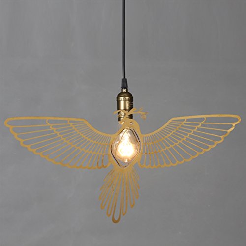 Preisvergleich Produktbild Retro Industrielle LED Lüster 220V Ø500MM Höhenverstellbar Scherenschnitt Kunst Vogel Edelstahl Pendelleuchte E27 Lampe Glas Lampenschirm Golden Wohnzimmer Restaurant Vintage Einfache Großzügige
