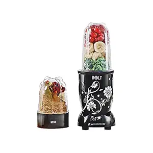 Wonderchef Nutri-Blend BOLT-600W Mixer-Grinder, Stronger & Swifter with Sipper Lid, 22000RPM, 2 Unbreakable Jars, Sharper Steel Blades, 2 Yr. Warranty, E-Recipe Book by Chef Kapoor (Black)