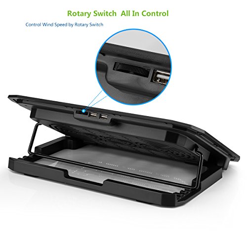 TekHome 2-Lüfter Cooling Pad, Gaming Cooler für Spielkonsolen und für Notebooks bis zu 15.6 Zoll, 5.5-Zoll Fan mit RPM 1500, Windstärke Einstellbar, LED-Blaulicht, 5 Ebenenhöhen, 2 USB-Ports.(LTC003) - 6