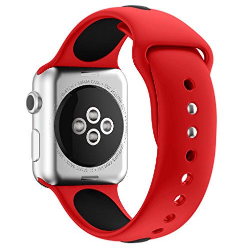 Aresh für Apple Watch Apple Watch Series 2 Zubehör Band, Quick Release weiche Silikon Gummi Uhrenarmband für Apple Watch Apple /Watch Series 2 (42mm, Schwarz/Rot 2) - 2
