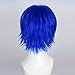 Layered Dark Blue 30cm Long Women Men Anime Heat Resistant Cosplay Wig+Cap