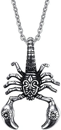 Men's Fashion Chain Pendant Necklace,QingShe Titanium Steel Scorpio Cool Style Necklaces,for Daily Use or Birthday Anniversary Gift(Silver and Gold)