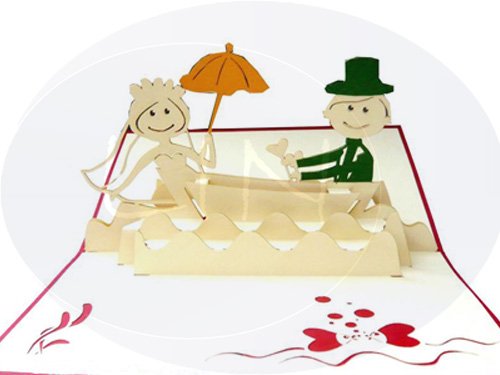 LIN POP UP Karte, Hochzeitskarten, Hochzeitseinladung Glückwunschkarten Brautpaar im Boot (Nr.71) - 3