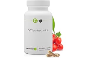 ANASTORE GOJI (Lycium barbarum)*Estratto concentrato 20:1*100% naturale *Titolato al 50% in polisaccaridi *375mg/120 capsule vegetali*Giovinezza ed Energia*100% soddisfatti o rimborsati* Fabbricato in Francia