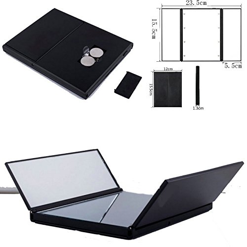 LED Make up Spiegel, Frideko 8 LEDs beleuchtete dreiseitig faltbarer Kosmetikspiegel, 90 Grad frei drehbar, tragbar, Batteriebetrieb für Badezimmer Schlafzimmer Reise Ankleideraum - 2