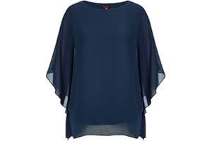 Hanna Nikole Damska bluzka z szyfonu, duże rozmiary, elegancka koszula nietoperz, dwuwarstwowa, luźna, długa koszulka
