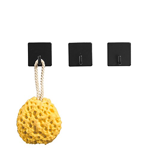 Homovater Pack of 3 Self Adhesive Hooks Towel Rail, Hat Towel Robe Coat Rack Hanger Carbon Steel Hanger for Kitchen Bathrooms Lavatory Closets, Black Finish