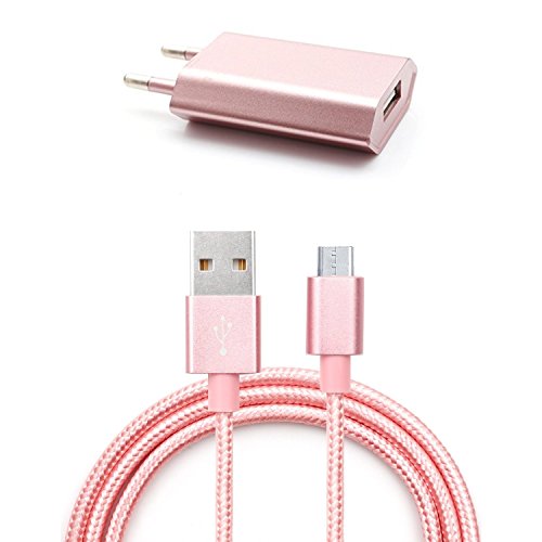 iProtect 2 in 1 Set Highspeed USB 3.1 TYP-C Nylon Ladekabel u Datenkabel und Netzteil für Nexus 5X, Nexus 6P, Microsoft Lumia 950 950XL und weitere Geräte mit einem 3.1 USB-C Anschluss in roségold
