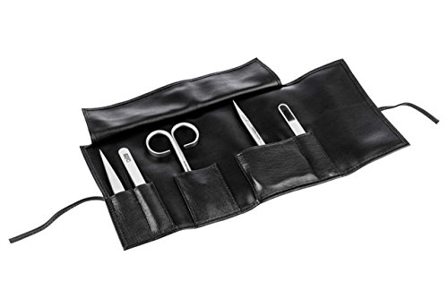 Rubis Maniküre Etui schwarz 5-teilg. Nagelset aus Leder bestückt mit Splitterpinzette, Augenbrauenpinzette, Nagelschere, Fußnagelschere und Nagelfeile. Schönes Geschenk, Made in Switzerland.