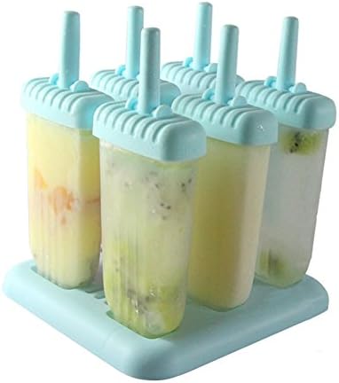 Qearly Classic Repeated Use, Set of 6 Ice Pop Maker Popsicle Molds Ice Pop Molds-Blue
