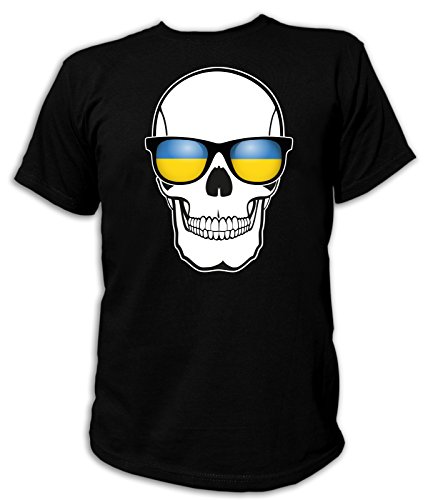 Artdiktat Herren T-Shirt – EM 2016 Skull Flag Glasses – Ukraine Größe XXXL, schwarz