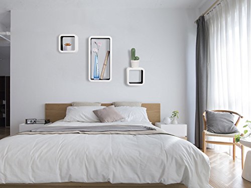 WOLTU RG9229sz-a 3er Set Lounge Cube Regal Retro Wandregal Bücherregal, MDF Holz, Weiß-Schwarz - 3