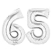 Produktbild Amazing Goods Ballon Zahl 65 in Silber | zum 65. Geburtstag | XXL Riesenzahl 100cm 40" | Hochzeit Party Geschenk Dekoration Folienballon Luftballon Happy Birthday Jubiläum Zahlenballon