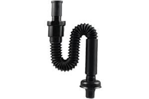 HONSEADEK Tubo di scarico angolare semplice, flessibile ed espandibile, sifone a S, facile installazione, tubo di drenaggio per lavabo, anti intasamento, adatto per diversi fori del lavandino (nero)