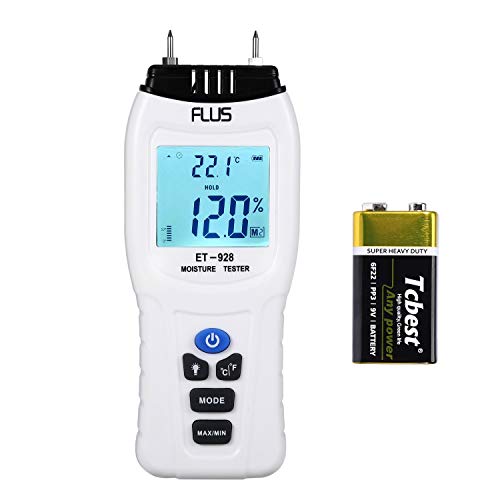 Humidímetro, Medidor de Humedad Digital Meter 2 Pin Detector con Pantalla LCD, Temperatura y Humedad Medidor Digital para Madera/Tilo / Yeso/Concreto / Cartón/Papel / Ladrillos, etc