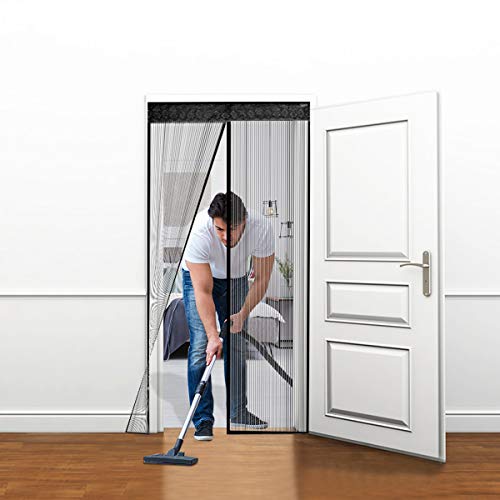 Puerta de mosca magnética, pantalla de malla resistente Tospanic y marco de terciopelo completo, mantiene los insectos fuera y permite el aire fresco en