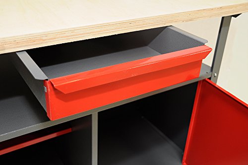 Werkbank aus Metall mit 30 mm Sperrholzplatte mit einer verschließbaren Tür, einer Schublade sowie einer Zwischenablage, Maße B 120 x H 85 X T 60 cm - 4