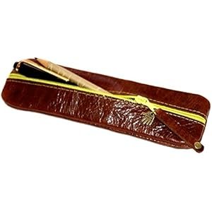 Federmäppchen Leder rotbraun mit farbigem Reißverschluss