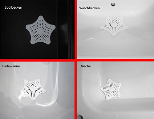 HOMETOOLS.EU – XXL 15x15cm Großes Silikon Abflusssieb mit Saugnäpfen Küche Spüle Spülbecken Krümel Sieb Bad Badewanne Dusche Haare Haarsieb WEISS - 6