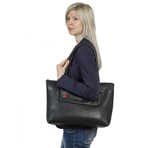RIVACASE Tasche f  r Laptops bis 15 6    - Elegante Schultertasche f  r Damen aus hochwertigen PU-Leder und viel Stauraum - Schwarz