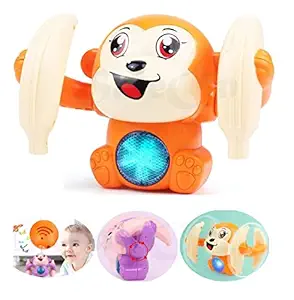 SaleOn Dancing and Spinning Rolling Doll Tumble Monkey Toy Voice Control Banana Monkey with Musical Toy with Light and Sound Effects and Sensor Mix Colors