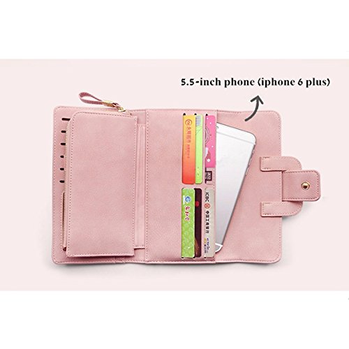 Women Wallet,Charminer Fashion Large Capacity PU Multi-slots Button Hand Wallet Purse Bag Card Holder Case For 5.5-inch Smartphone Pink