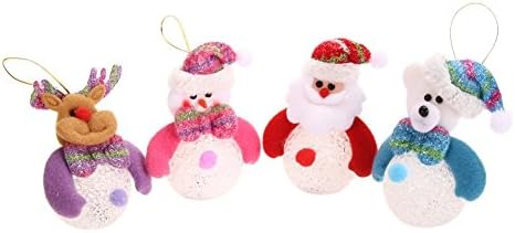 DoTech 4 Pcs Glowing Doll Christmas Crystal Light Snowman Santa Claus Deer Bear Pendant LED Night Light Lamp Christmas Tree Hanging Ornaments for Xmas Party Holiday Home Decoration