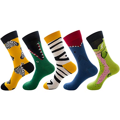 5 Pairs Cotton Fun Novelty Dress Crew Socks Great Gift Cool Colorful Fancy Casual Breathable Comfortable Calf Socks Funny Socks Set