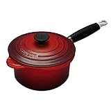 Apto para lavavajillas Le Creuset - Cazo vertedor con tapa de hierro colado esmaltado, 18 cm, color cereza