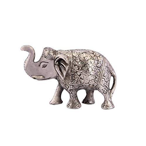 Handicrafts Paradise Metal Elephant Carved Trunk Up Oxidised, Silver, 6 X 2 X 4 inch, 1 Piece