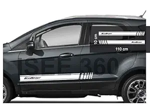 ISEE 360 Ecosport Car Stickers Exterior Titanium Rooftail Door Sides Windows White Vinyl Decals L X H 110 X 10 Cms Pack of 2