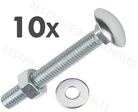 Coach Bolts M6 x 40mm Pack of 10 Carriage Bolts with Hex Nuts and Washers Zinc Plated Cup Square Bolts BZP DIN603 and…