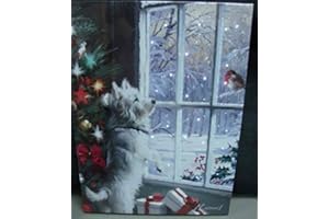 The Good life Fibre Optic Light up LED Canvas/Picture Curious Westie Watching a Robin 40x30cm Battery Operated