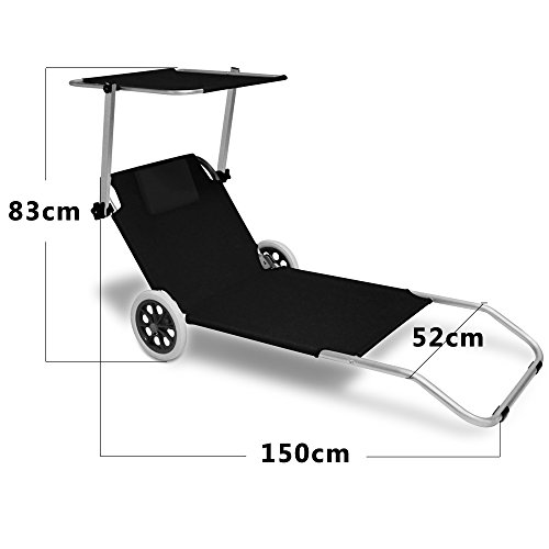 Alu Strandliege Kreta – klappbar mit Rädern in Schwarz Sonnenliege Relaxliege Liege - 6
