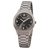 Regent Herren-Armbanduhr Elegant Analog Titan (Metall)-Armband grau silber Quarz-Uhr Ziffernblatt schwarz URF838