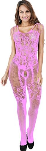 JIAJIA YL Women's Floral Lace Hollow Out Fishnet Bodystocking Open Crotch Strap Floral Lace Bodysuit Lingerie