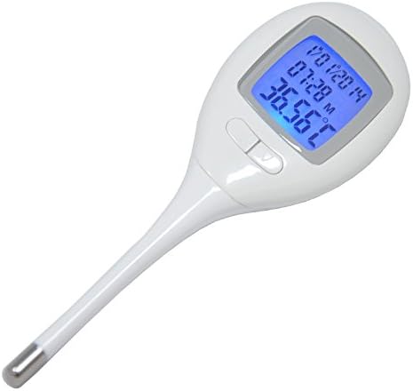 BabyMad® Basal Thermometer, Backlit Display, 60 Memories Recall, Time, Date & Clock, Fever Alarm, Accuracy +/- 0.05 C/F Body Temperature Ovulation Test Thermometer (Switch Centigrade or Fahrenheit) Flexible Tip + BBT Fertility Chart (Therm +20 Ovulation Tests)
