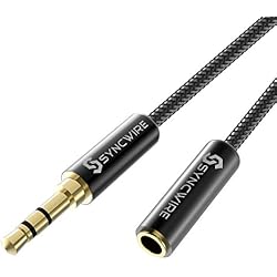 Syncwire SW-SC025, Cable Alargador de Audio Jack 3,5mm, Auriculares Estéreo Conector Macho a Hembra, Negro, 1 m