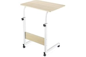 Acomoda Textil - Mesa Escritorio con Ruedas para Trabajar y Estudiar. Mesa Auxiliar Ajustable Multiusos para Dormitorio Salón y Cocina 40x60x65-89 cm. (Natural)