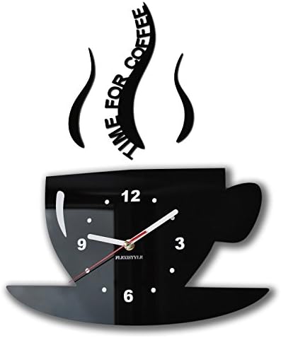 Modern Large Black Wall Clock Home Decoration Kitchen Dining Room Cup