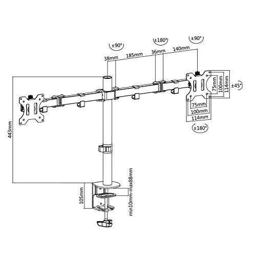 Maclean MC-754 2-fach Tischhalterung Dual Monitorarm 360° 13-32″ Doppel Arm Monitor Halterung LCD LED VESA 75×75 100×100 bis 8kg (2-fach 3x Gelenke) - 2