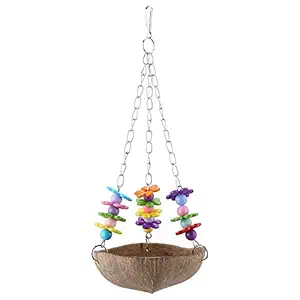 HEEPDD Parrot Bird Nest, Natural Coconut Shell Nest Swing Toy Wire Cage Hanging Chew Toy for Macaw African Grey Amazon Cockatoo Budgies Parakeet Cockatiel Lovebird