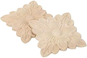 DUOKON 4 Pezzi 10x10 cm Intaglio a Scacchi Applique, Decorazione in Legno Intagliato, Stile Vintage Europeo Appliques per Mobili in Legno, Non Verniciato, Decorazione per Porte e Mobili